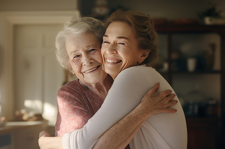 Mother and daughter hugging