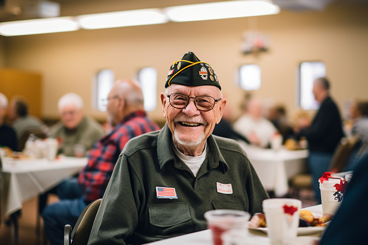 An elderly veteran smiling