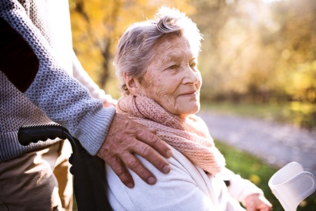 Elderly woman in a wheelchair