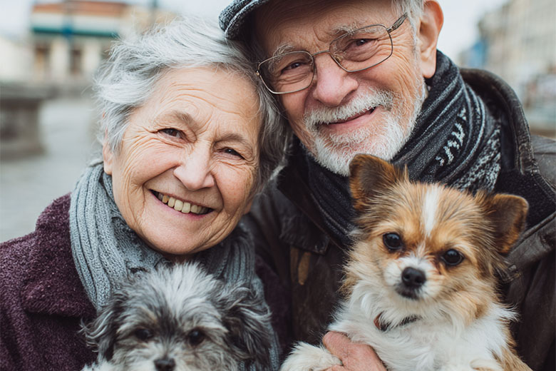 Older couple with two dogs